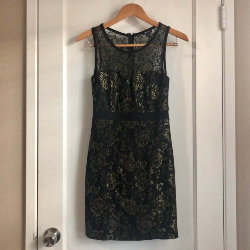 Black Metallic Baroque Lace Bodycon Dress